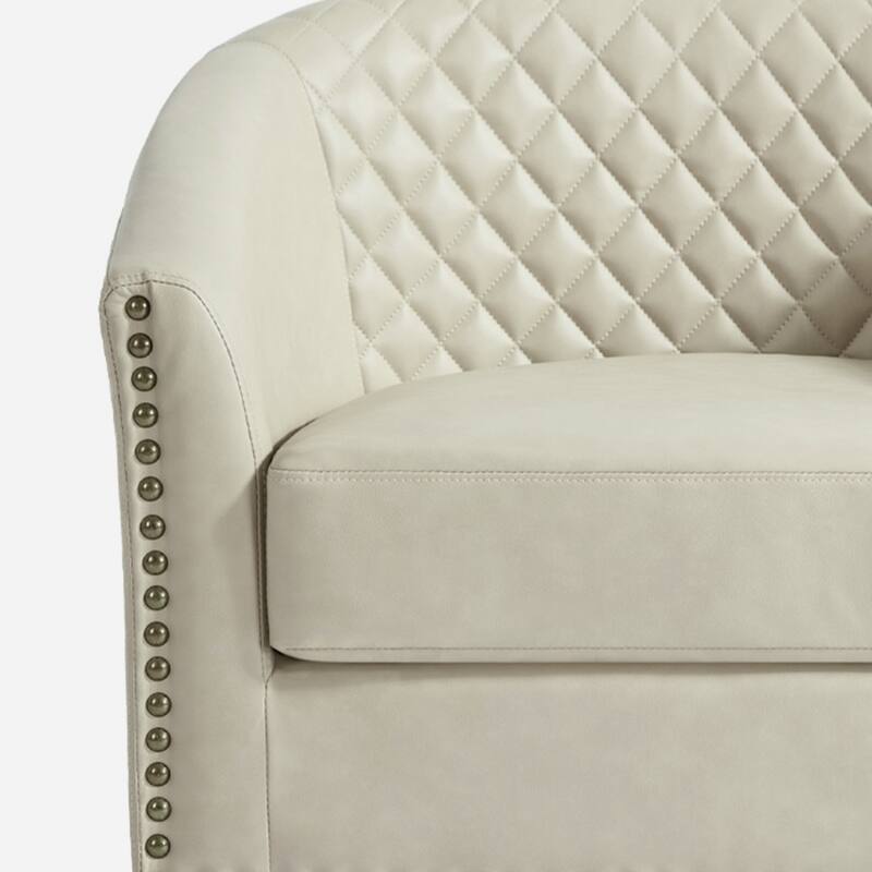 Modern Armchair Faux Leather Nailhead Trim Swivel Accent Chair