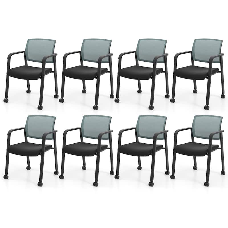 Gymax 8 PCSC Conference Chairs Stackable Office Guest Mesh Chair - Black