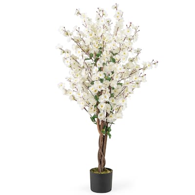 Gymax 47'' Artificial Winter Sweet Tree Faux Plum Blossom Plant w/