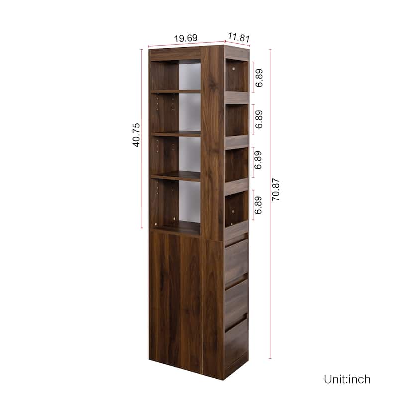 70.87" H Display Storage Cabinet , 4-Tier Shelf, 3 Side Drawers & 4 small display shelves