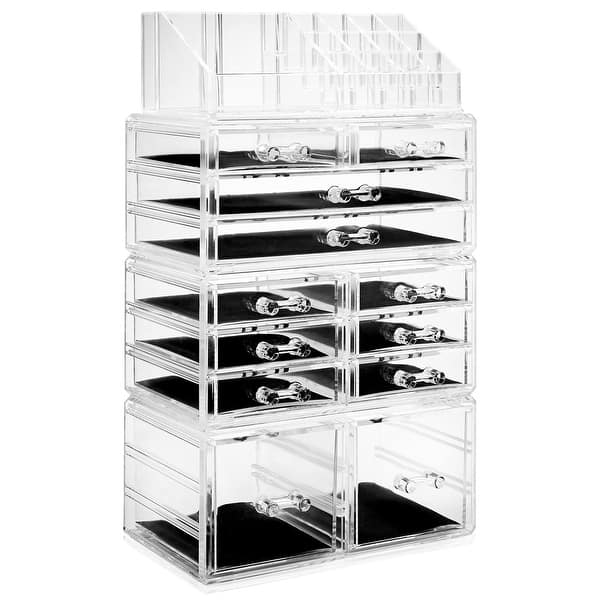 slide 2 of 7, Acrylic Makeup Cosmetic Organizer & Jewelry Storage Set - Large - Clear Clear