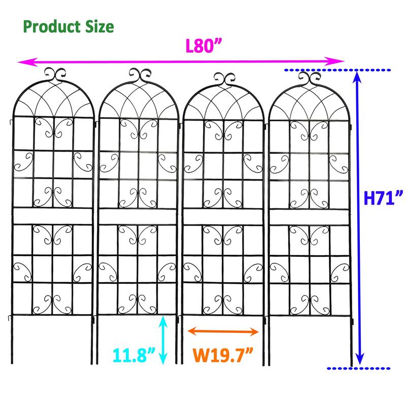 4 Pack Metal Garden Trellis 71" x 19.7" Rustproof Trellis for Climbing Plants Outdoor Flower Support