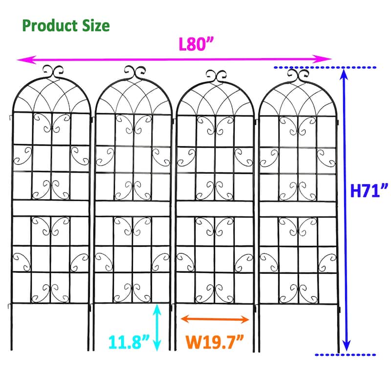 4 Pack Outdoor Metal Black Garden Trellis