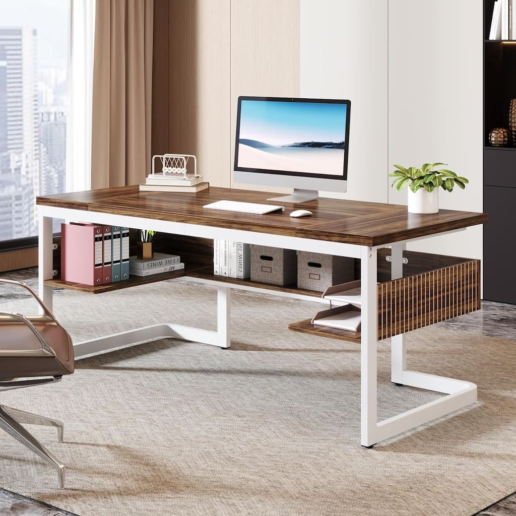 63" Executive Desk with Shelves, Computer Desk for Home Office