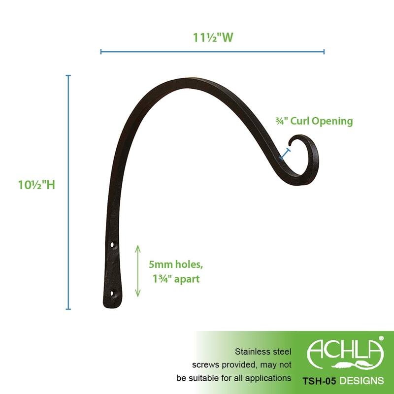 Achla Designs Set of 2 Wall Mounted Up Curled Brackets, 11.5 Inch Tall, Black Powder Coat Finish