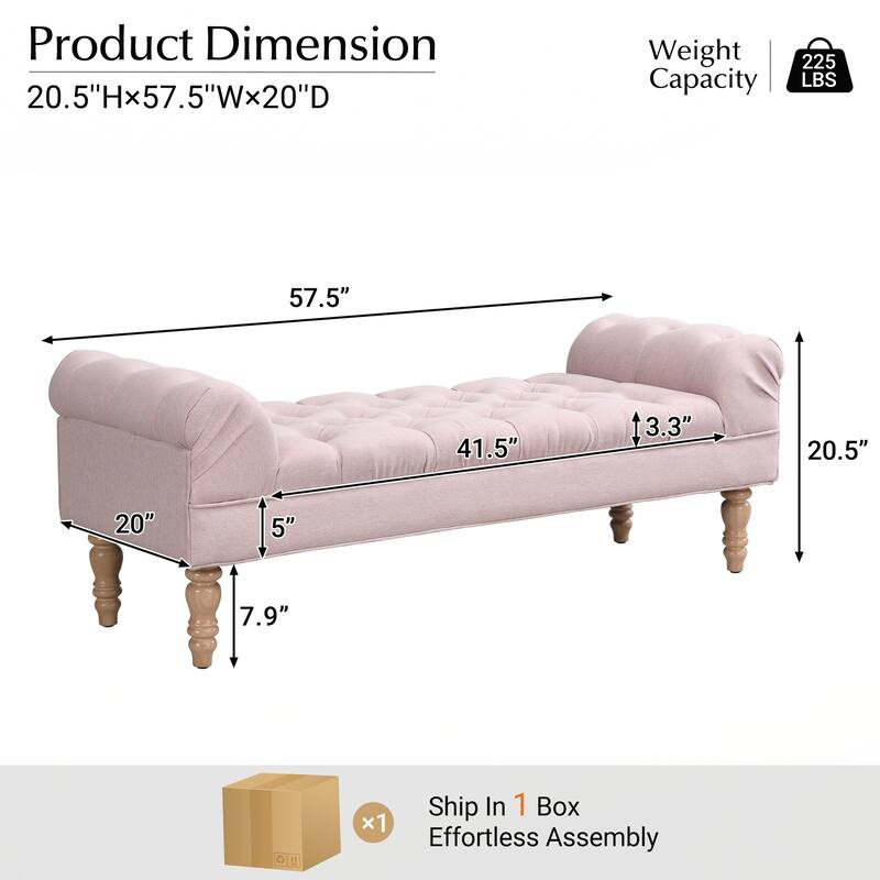 Button-Tufted End of Bed Bench,Large Upholstered Ottoman,Foot Rest with Legs