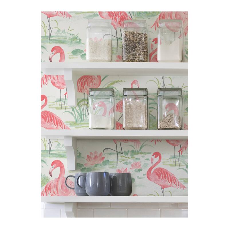 NuWallpaper Pink Flamingo Beach Peel & Stick Wallpaper - 216in x 20.5in x 0.025in