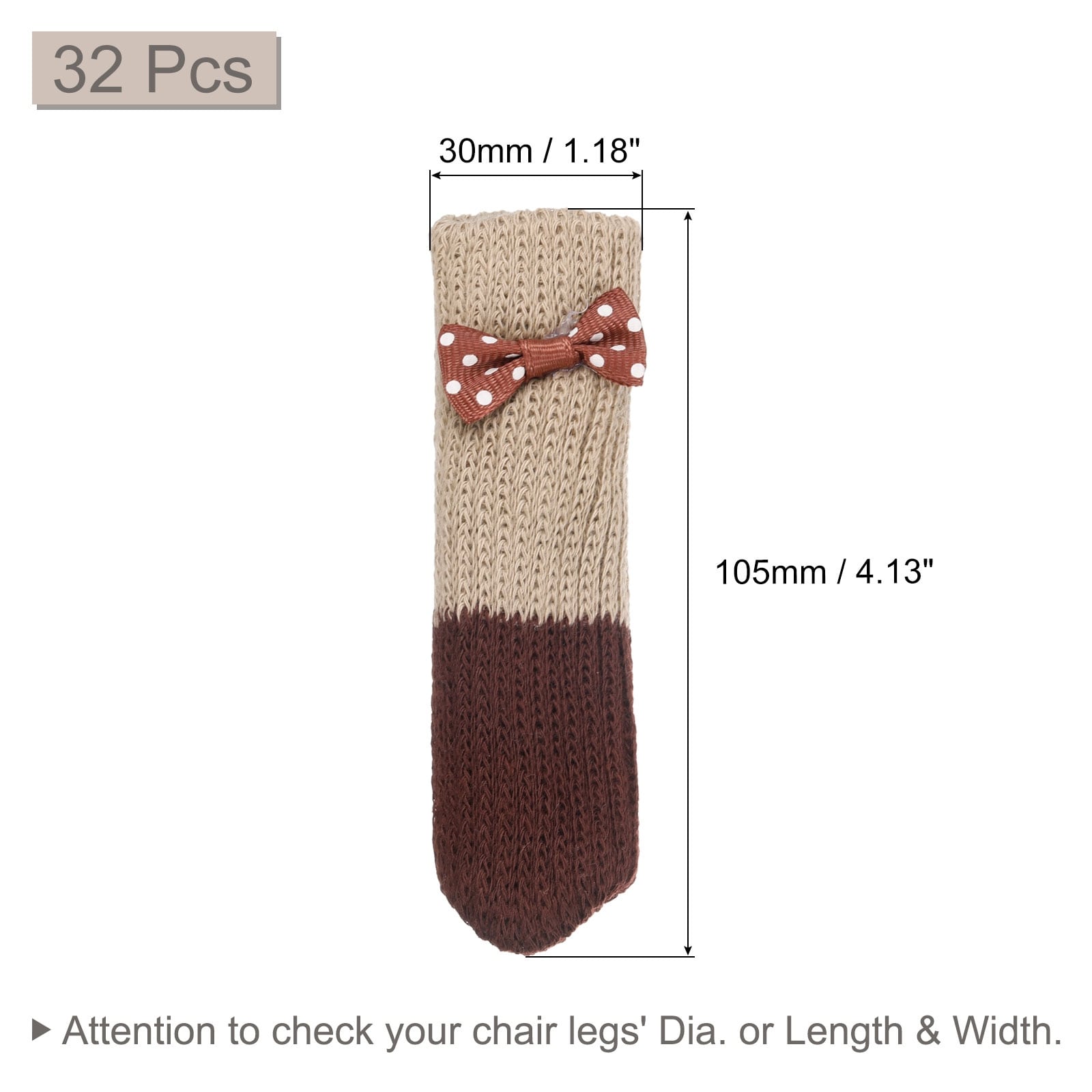 Chair Leg Socks Floor Protectors, Knitted Furniture Sock, Table Feet Protector for Hardwood Floor - Beige+Dark Brown - 32pcs