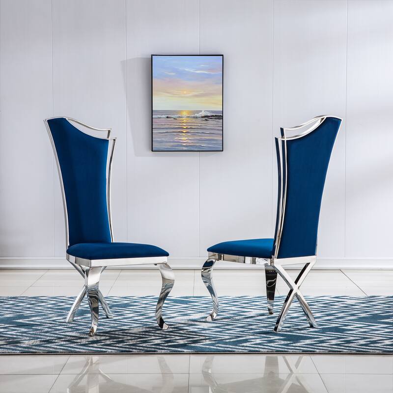 Set of 2 Unique Design Backrest Dining Chair with Stainless Steel Legs