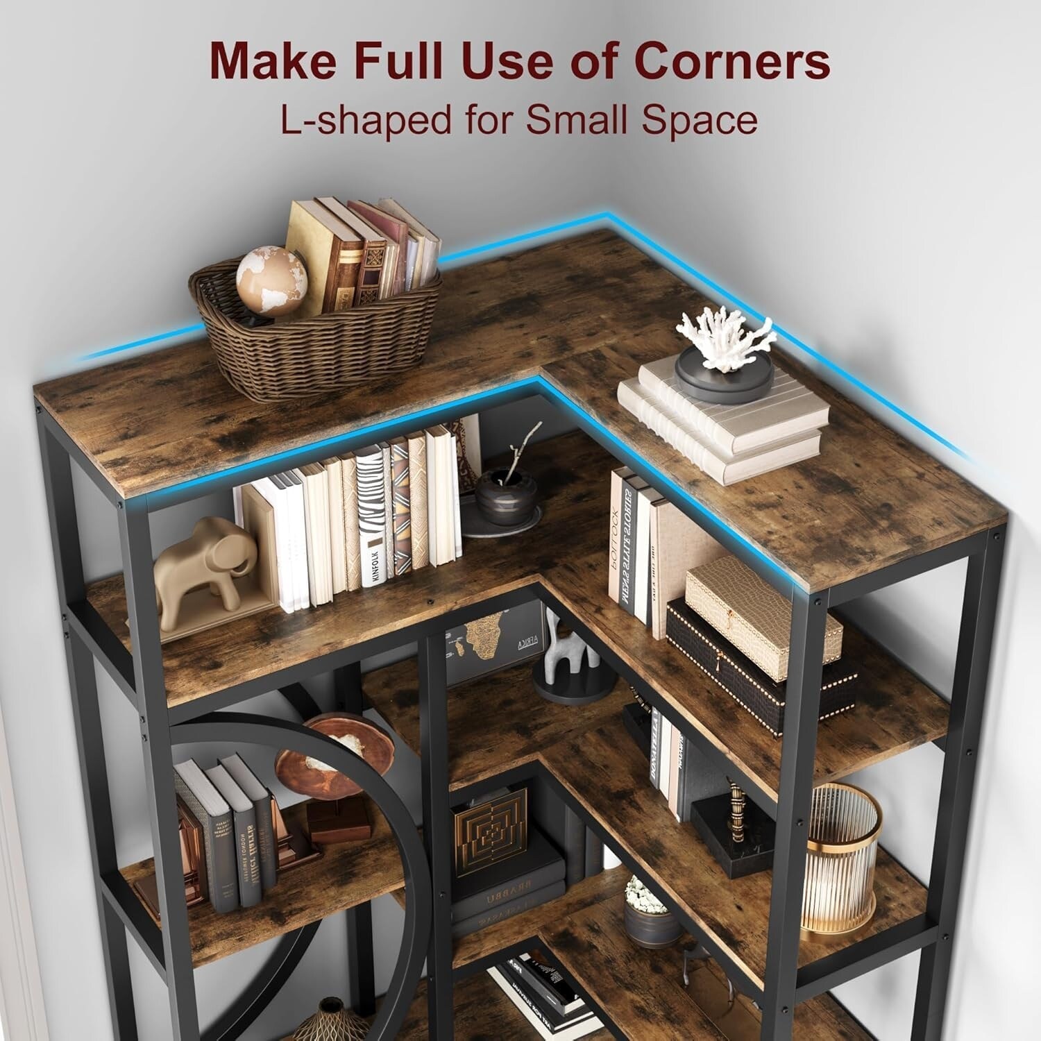 6 Industrial Corner Bookshelf Storage Rack for Home - Bed Bath