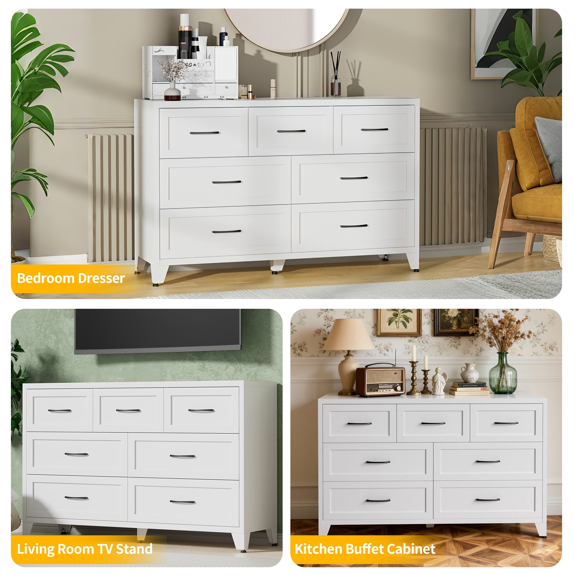 Bedroom Dresser Metal Storage Cabinet with Drawers, Space-Saving Chest of Drawers for Bedroom Living Room Entryway
