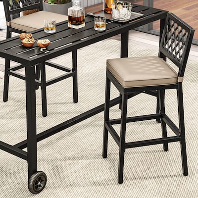 Outdoor Cushioned Bar Chairs Dining Chairs with Rhombus Back Set of 2