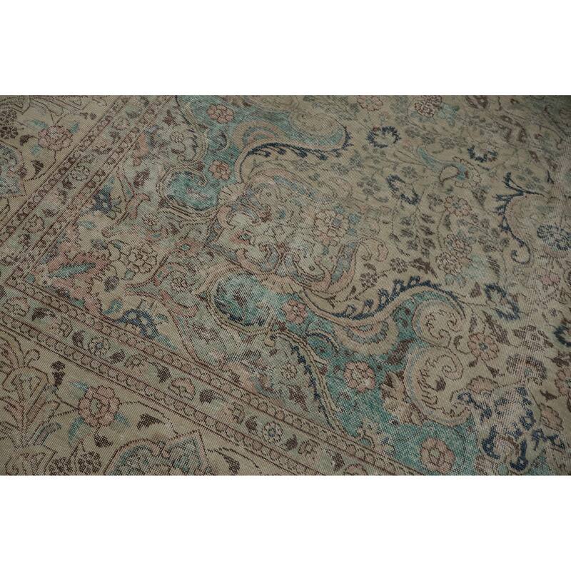 Hand Knotted Oriental 100% Wool Carpet Traditional Floral Beige & Ivories Kashmar Area Rug - 12' 0'' X 9' 7''