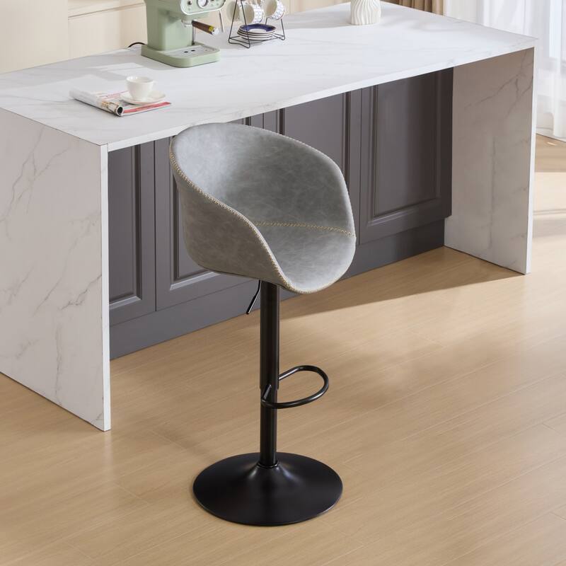 1 Piece Swivel Bar Stools with Adjustable Height, Modern PU Leather Upholstered Counter Height Bar Chairs with Footrest - Gray Pu