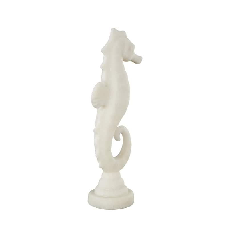 White Polystone Sea Horse Decorative Sculpture with Shimmering Details