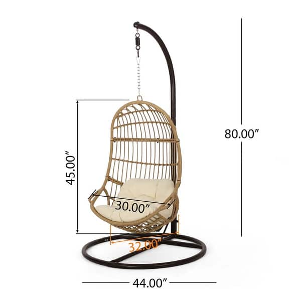 dimension image slide 1 of 3, Christopher Knight Home - Sansa Outdoor/Indoor Wicker Hanging Basket Hammock Chair with Iron Stand & Water-Resistant Cushions