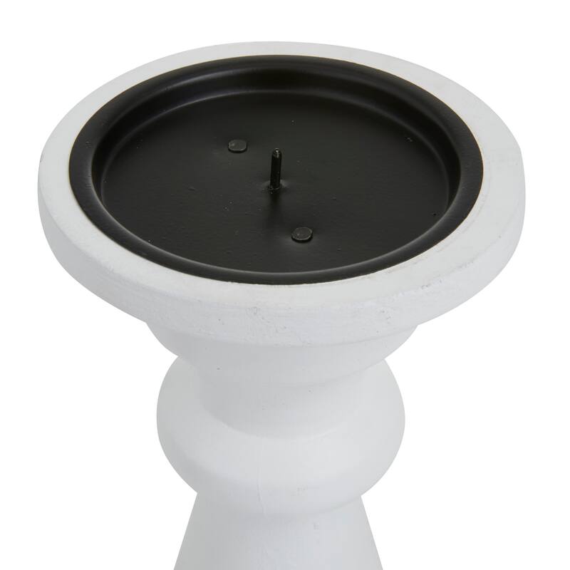 Mango Wood Turned Style Pillar Candle Holder (Set of 3) - Black, White or Gold - S/3 10", 8", 6"H