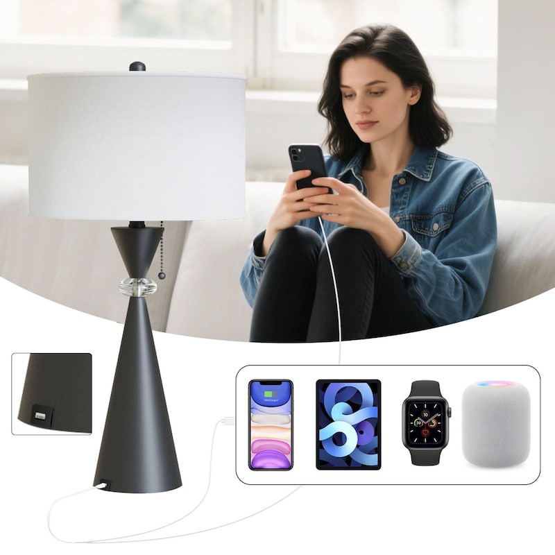 Maxax 28.25" Nickel Table Lamp Set with USB (Set of 2)