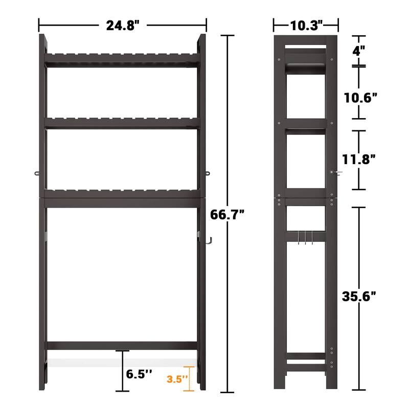 Over The Toilet Storage Shelf, Bamboo 3-Tier Above Toilet Storage Rack with 3 Hooks