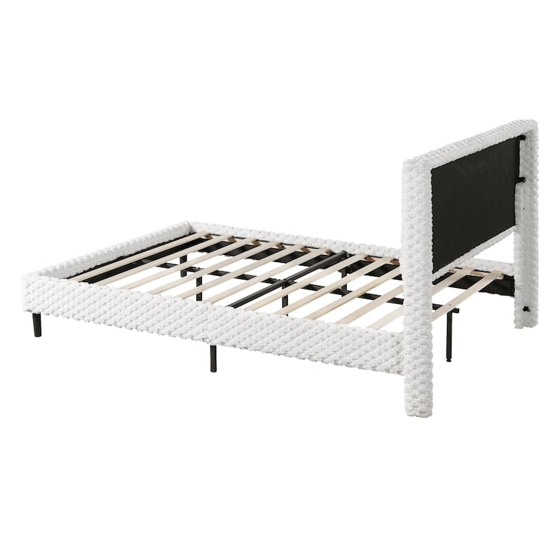 Queen / King Modern Plush Upholstered Bed with Soft Padded Backrest for Comfort