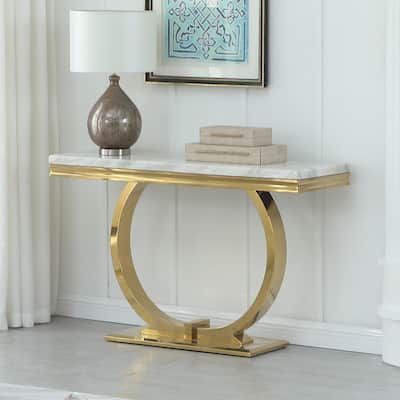 Best Master Furniture Erasmus White/Gold Marble Single Ring Pedestal Sofa Table