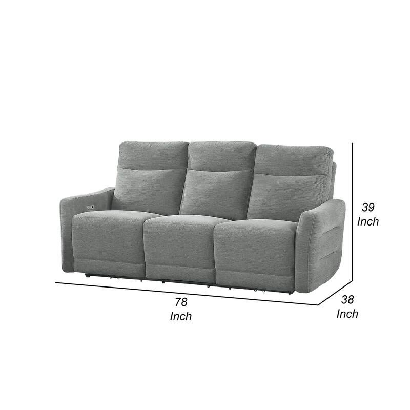 Eddie Power Double Reclining Sofa w USB, Lay Flat, Dove Gray Chenille