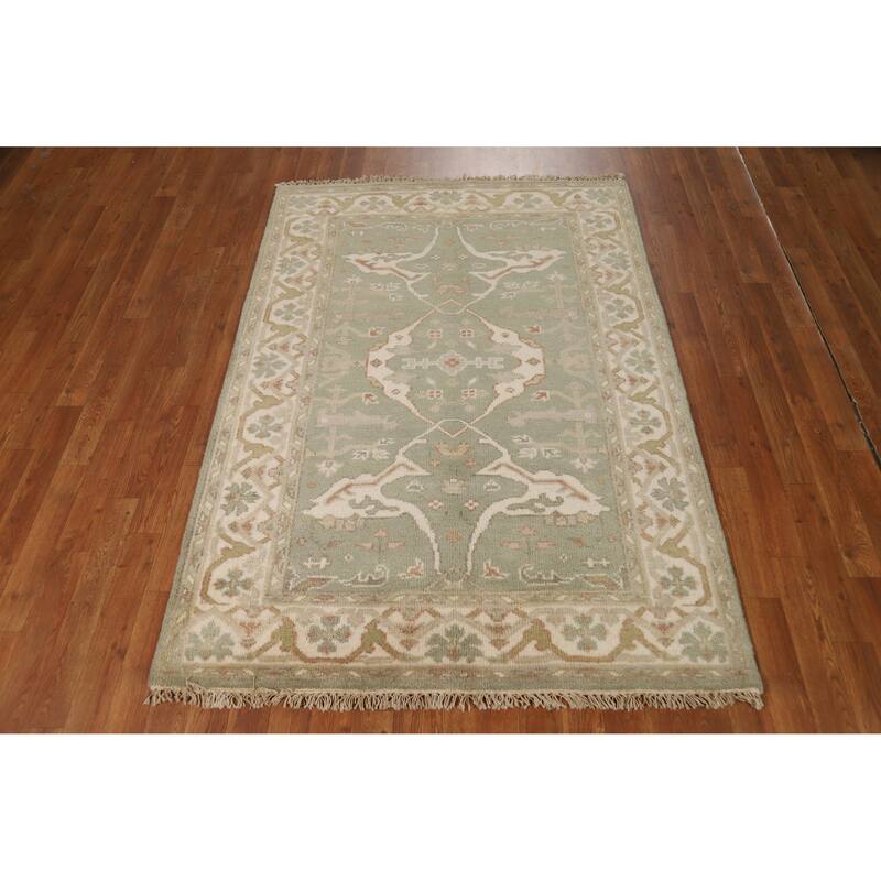 Green Oushak Oriental Accent Rug Handmade Oriental Wool Carpet - 4'2"x 5'11"