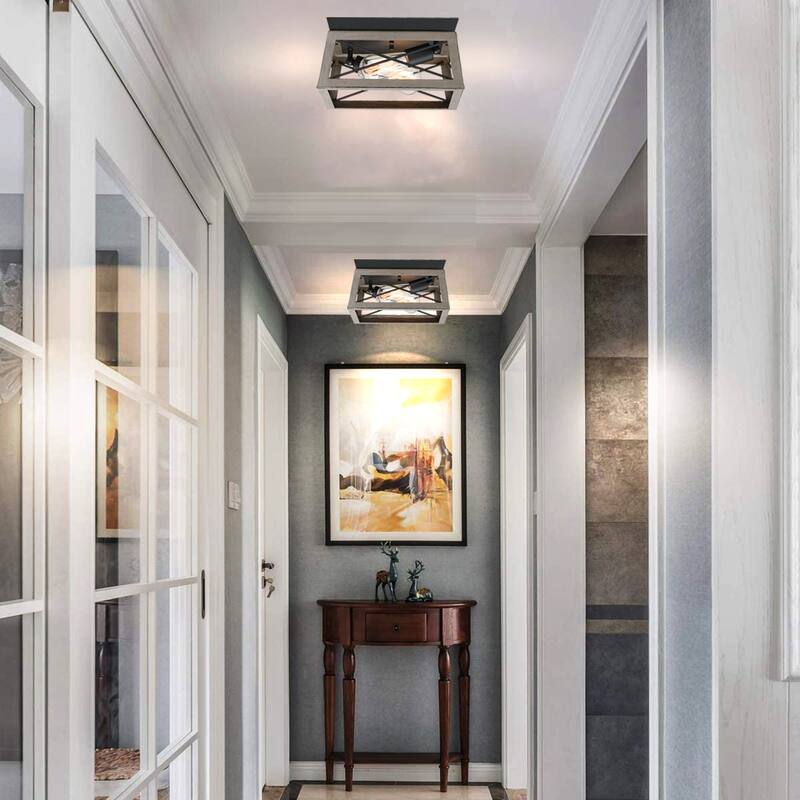 Mousse 12 in. W. 2-Light Flush Mount with Matte Black Finish and Barnwood Accents