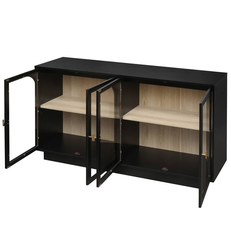 Display Cabinet Storage Cabinet Buffet Sideboard with Acrylic Door & Adjustable Shelves, Black Display Case TV Console Table