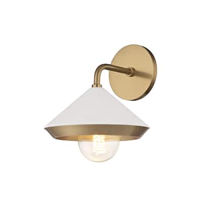 Mitzi by Hudson Valley Marnie 1-light Aged Brass Wall Sconce with White Shade