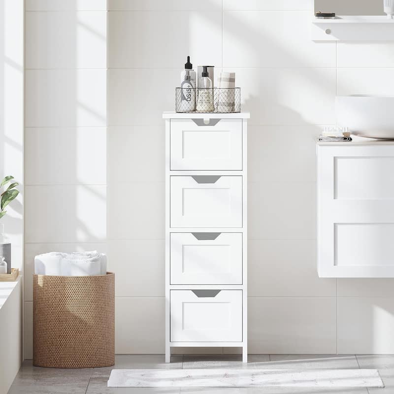 White 32.68"Tall Bathroom Storage Cabinet with 4 drawers and 1 door - White - 11.81 in. W X 11.81 in. D X 33.46 in. H