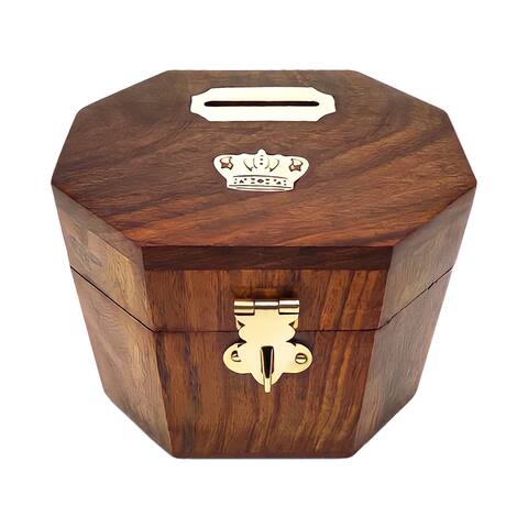 Wooden Decorative Coin Bank Money Saving Box Secured with Lockable Latch