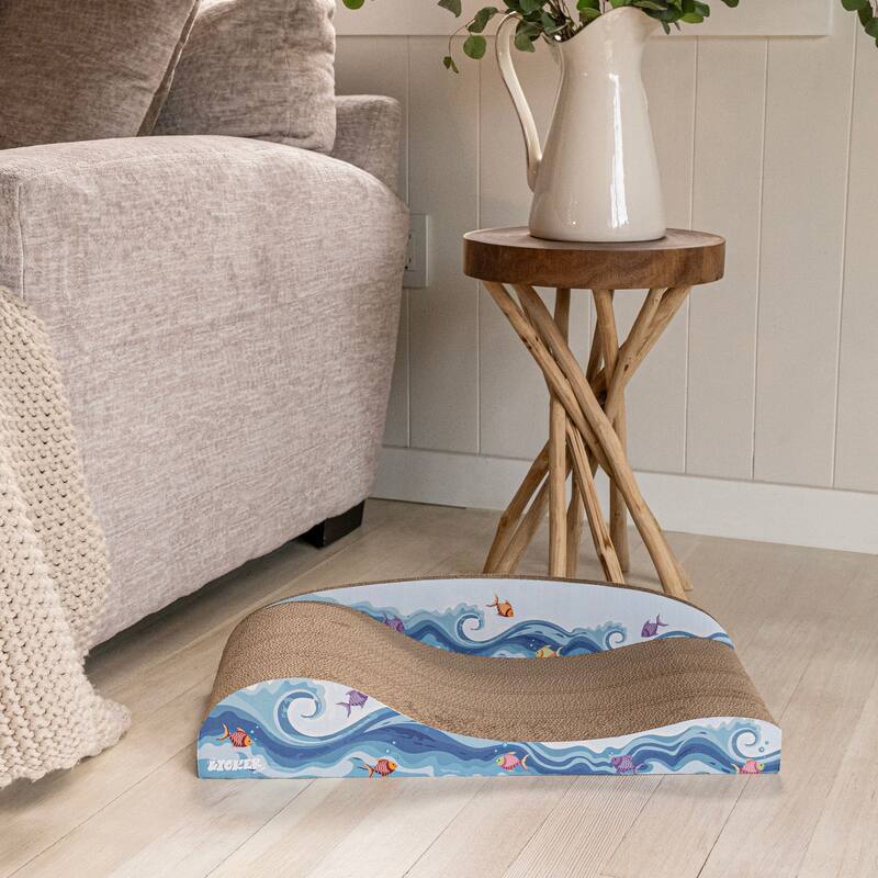 Kokomo 23.75" Coastal Cardboard Lounge Bed Cat Scratcher with Catnip, Blue