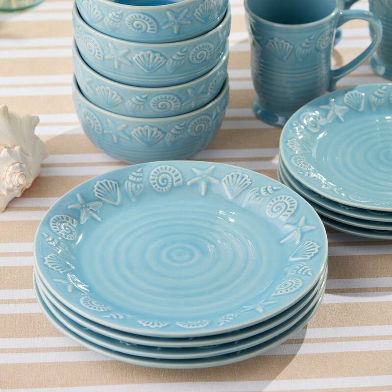 Certified International Coastline Blue 10.5" Dinner Plates, Set of 4 - 10.50"L x 10.50"W x 1.13"H