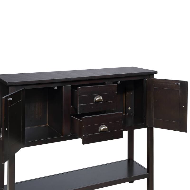 48'' Retro Style Storage Buffet Sideboard, Solid Wood Entryway Console Table with 2 Drawers, 2 Cabinets and Bottom Shelf