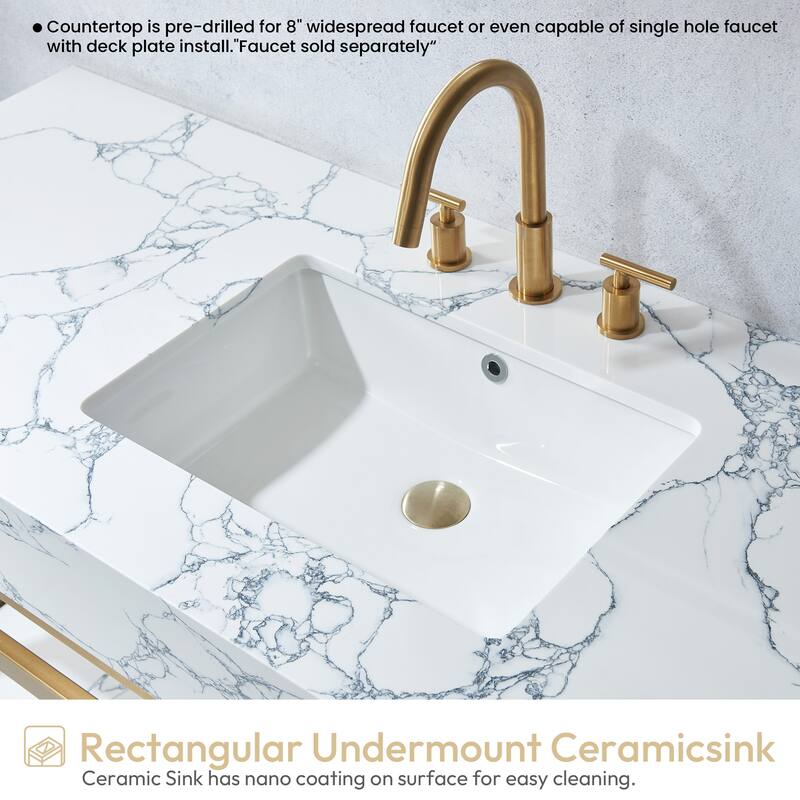 Ecija Bath Vanity, Metal Support with Composite Stone Top and Mirror