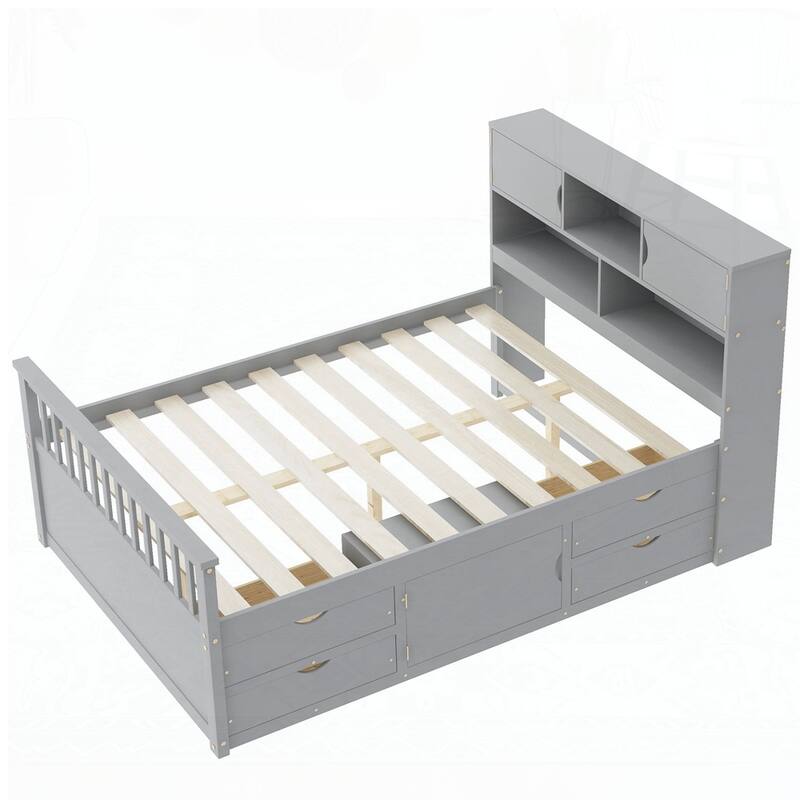 Captain Platform Bed Frame with Storage Bookcases and Shelves