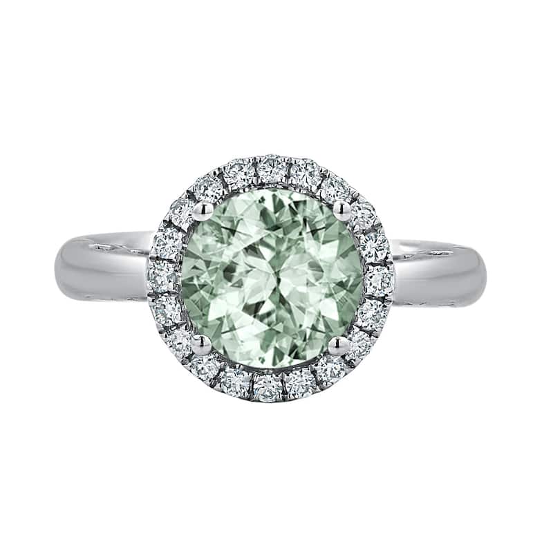 Auriya 1 1/2ct Round Green Amethyst and Halo Diamond Engagement Ring 1/4ctw 14k Gold