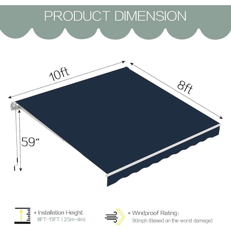 AECOJOY Manual Retractable Patio Awning Outdoor Sunshade Shelter (Cover Only)