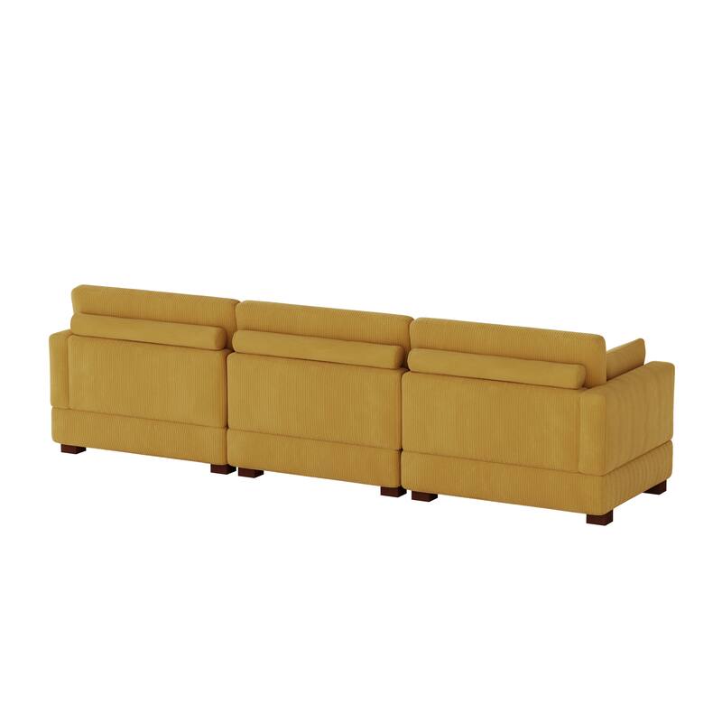 Corduroy Modular Sectional Sofa with Ottoman and Pillows