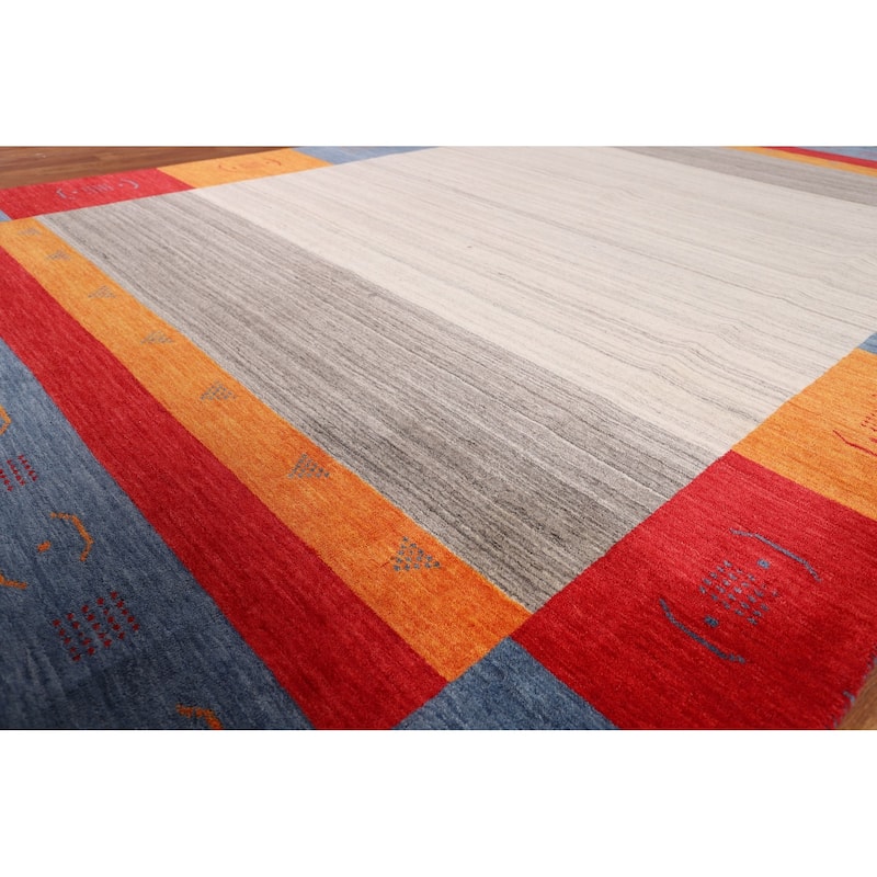Geometric Gabbeh Area Rug Handmade Wool Carpet - 6'7" x 9'9"