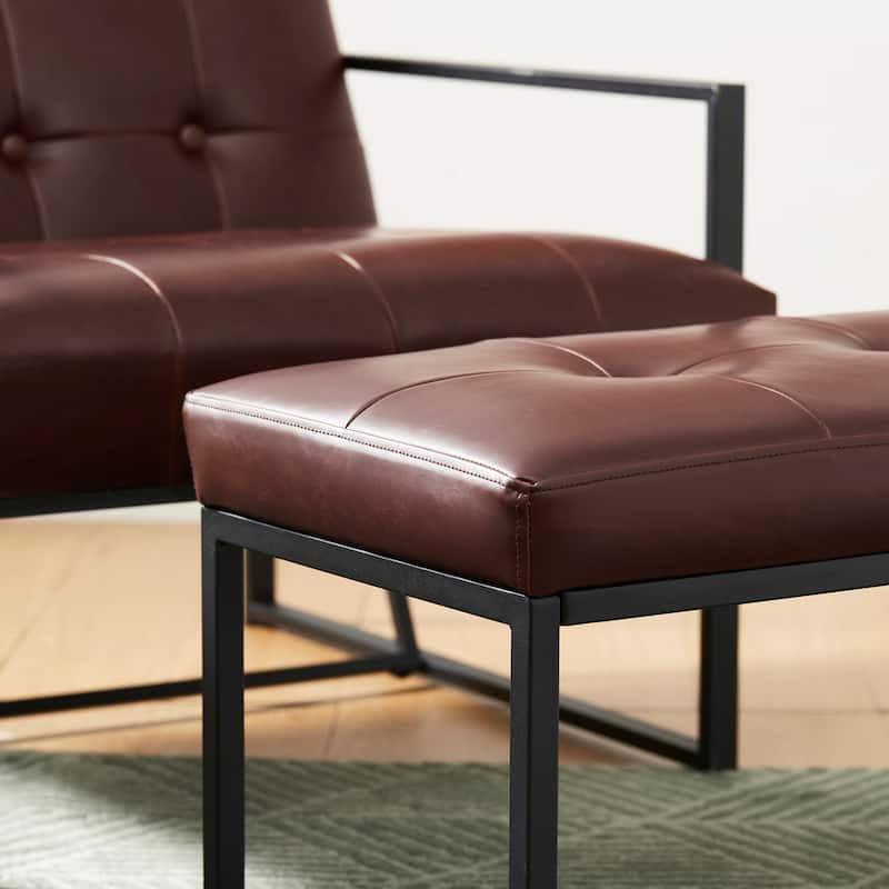 Glitzhome 24"W Modern PU Leather Button-tufted Ottoman Foot Stool
