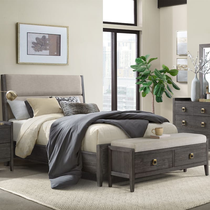 Portia 58" Wide Bedroom Storage Bench, Brushed Brindle