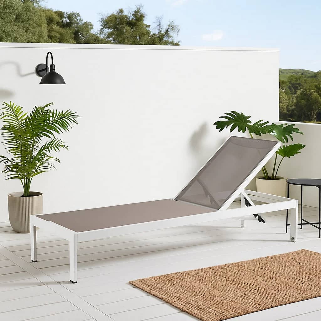 Anodized Aluminum Modern Patio Lounger in White and Gray