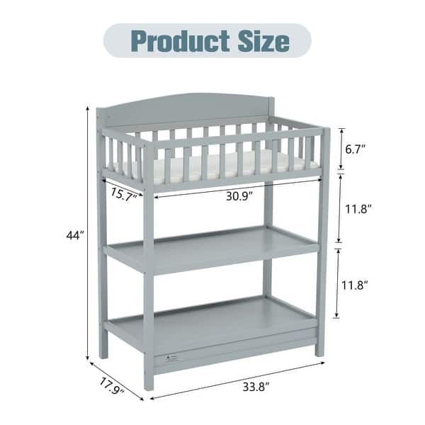 Kinbor Baby Safety Rails Changing Table with Changing Pad Multi Storage Baby Changing Station for Infants or Babies, Grey