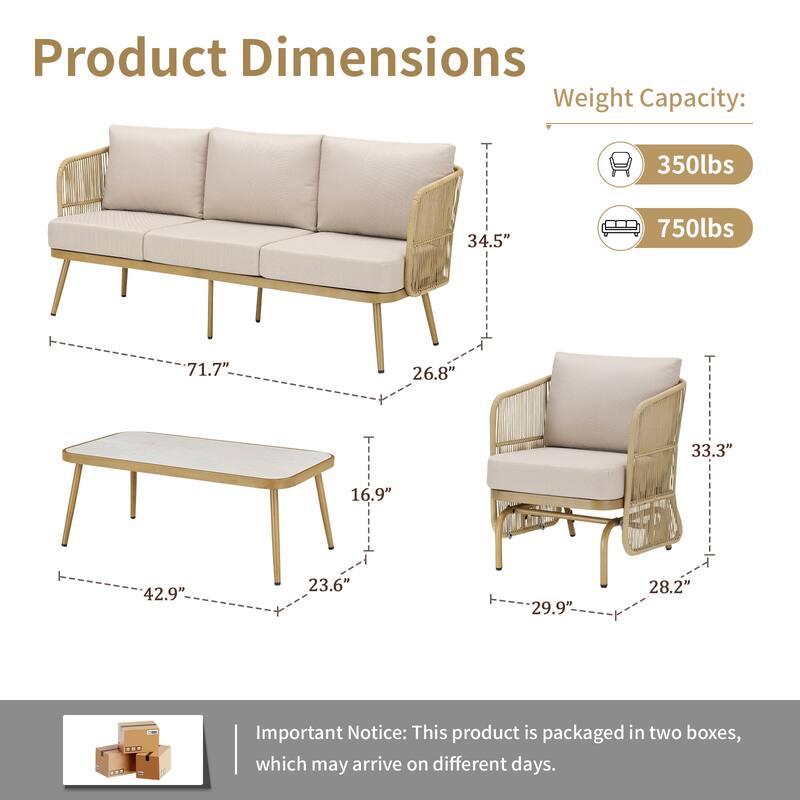 Pocassy Patio Sofa Glider Chair with Coffee Table