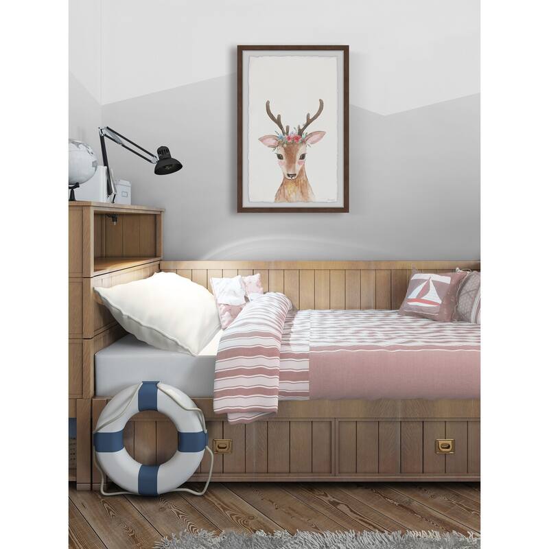 Deer With Flower Crown Framed Wall Art, Floral Delight - A Blooming Accent for Your Living Space