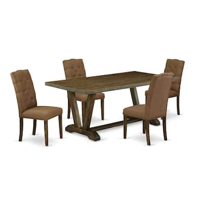 Victorian Dinette Set - 5 Piece Rectangular Table and 4 Chairs - 72
