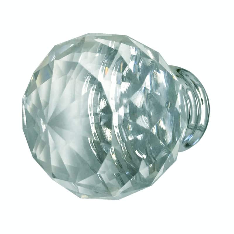 Crystal Glass Round Cabinet Knob Pulls (Set of 10) 1.5" x 1" Chrome Base Dresser Knobs with Mounting Hardware Renovators Supply