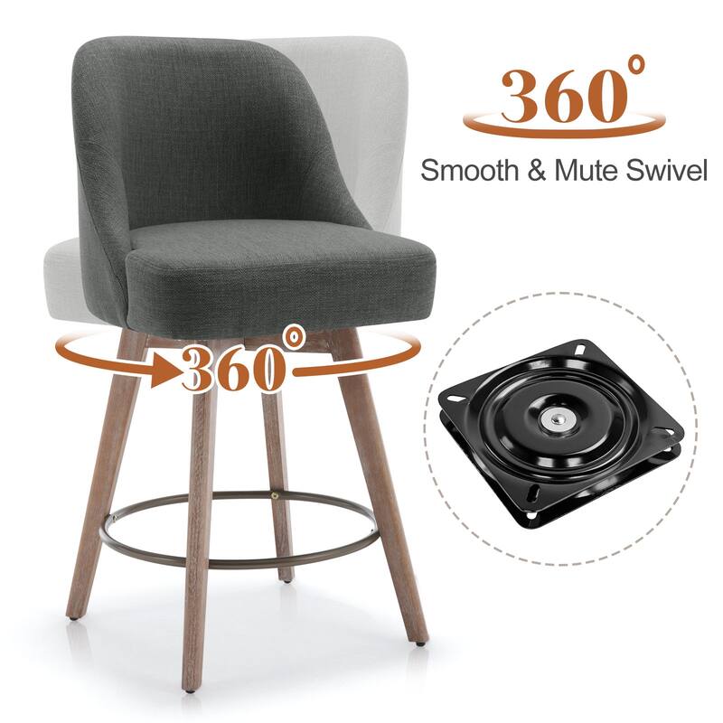 26" Counter Height Swivel Bar Stool, Upholstered Counter Stools - 39.37" (H) x 22.44" (D) x 21.65" (W)